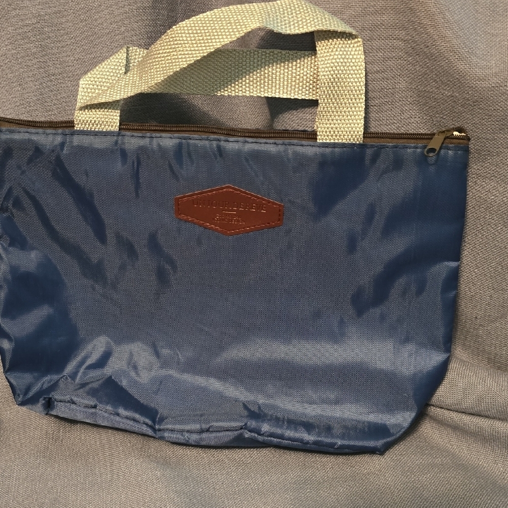 Blue Tote Bag with Cream Handles